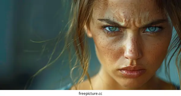 Close-up Portrait of a Woman with Strong Emotions