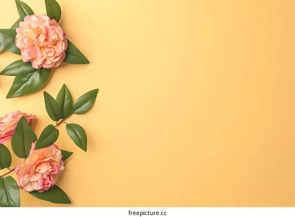 Pink Flowers on Yellow Background