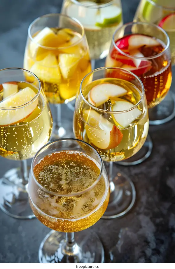 Sparkling Apple Cider Drinks in Glasses on a Grey Background