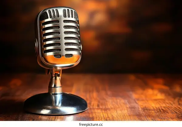 Vintage Microphone on Wooden Table