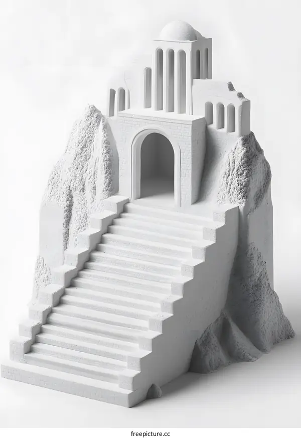 White Stone Building On Mountain With Steps