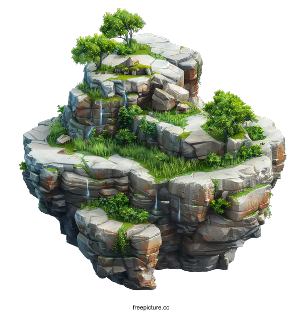 [Transparent Background PNG]A rocky island with trees and grass