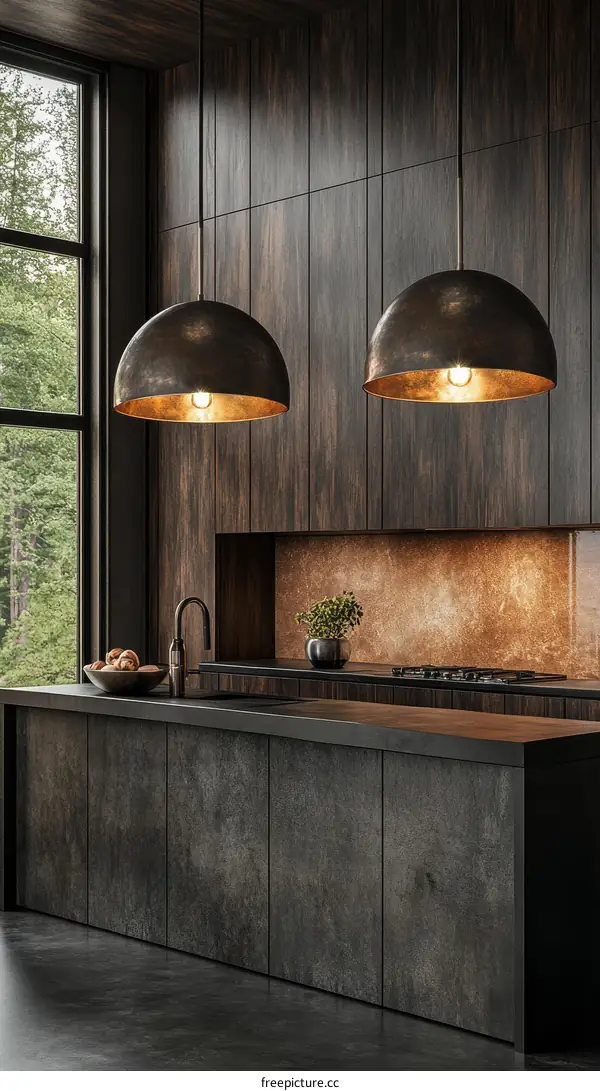 Modern Dark Kitchen with Pendant Lights