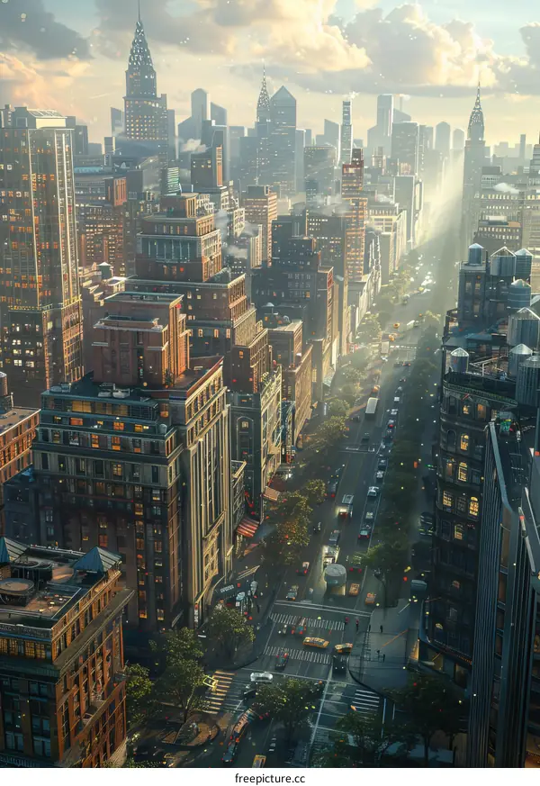 Aerial View of a Bustling City at Sunset