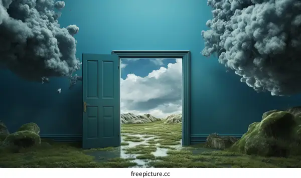 Surreal landscape with a door