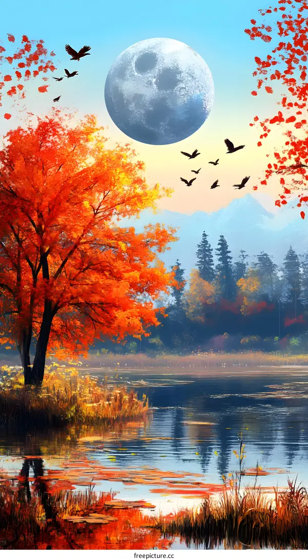 Autumn Landscape with a Full Moon
