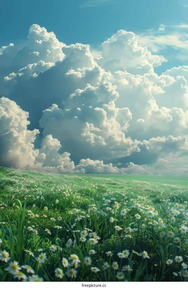 Field of Daisies Under a Cloudy Sky