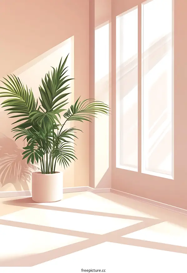 Minimalist Room Interior Design with Sunlight and Palm Tree