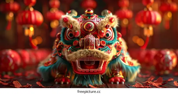 Traditional Chinese Lion Dance Performance