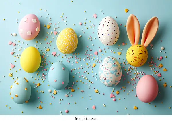 Colorful Easter Eggs Decorated with Sprinkles