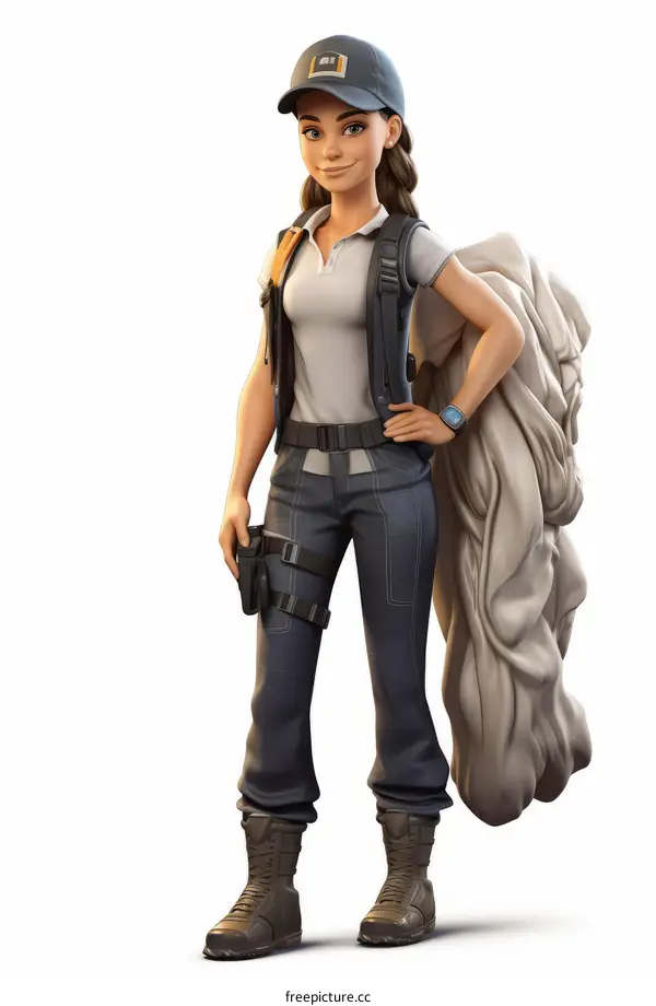 A female archaeologist with a parachute