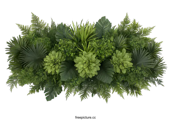 [Transparent Background PNG]Green Tropical Foliage Wall Arrangement on White Background
