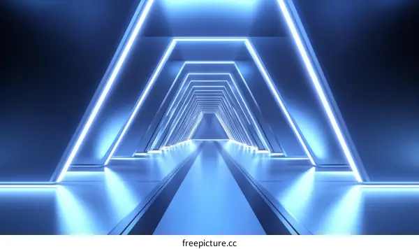 Futuristic Blue Neon Tunnel Illustration