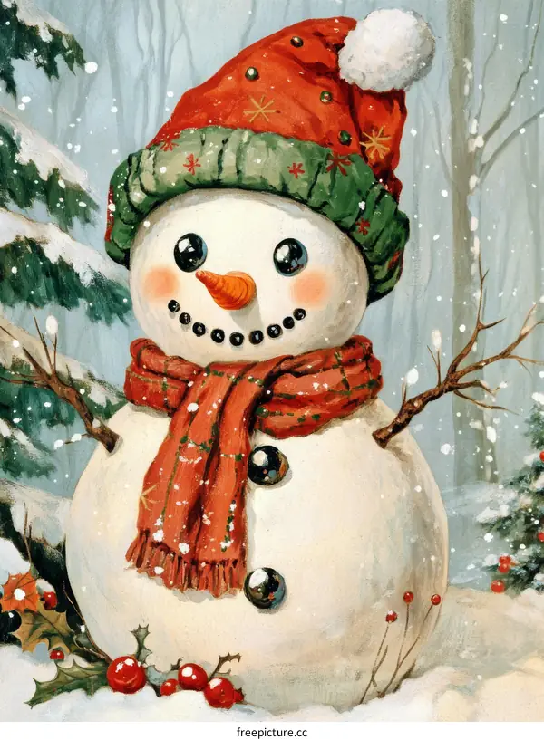 Cute Snowman in Winter Wonderland Illustration