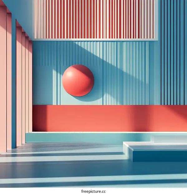 Abstract Minimalist Room Interior Design With Red Sphere