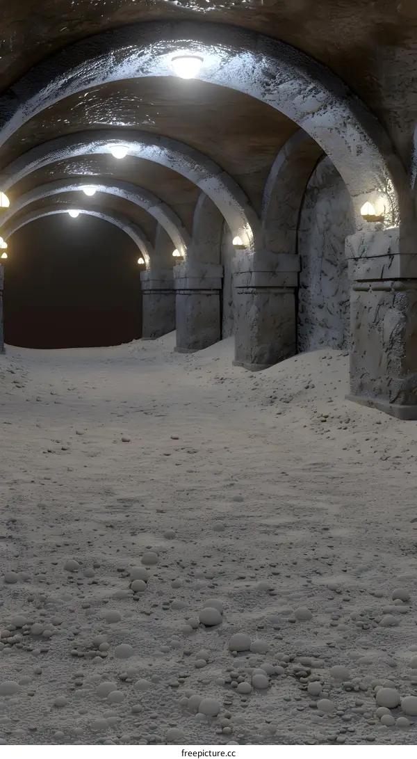 Stone Archway Tunnel with Light and Sand