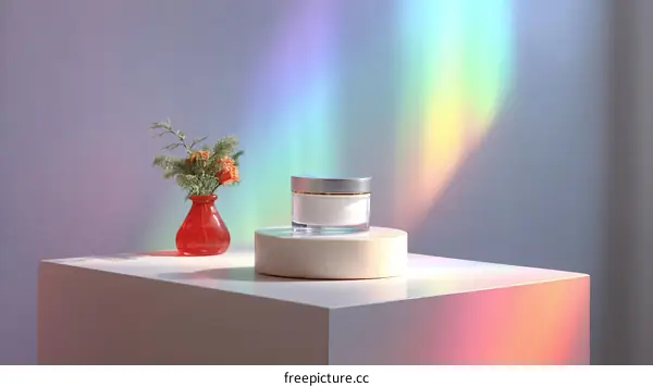 Cosmetic Product Display with Rainbow Light