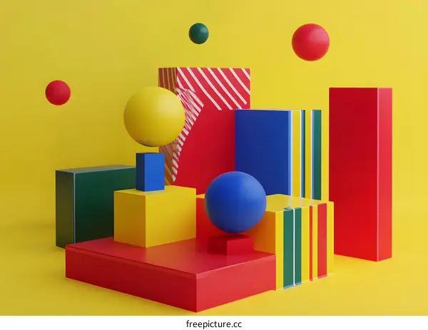 Abstract Geometric Shapes Background With Colorful Objects