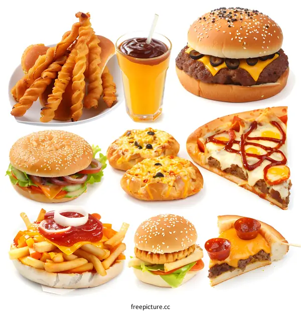 Fast Food Collage with Burgers, Pizza and Fries
