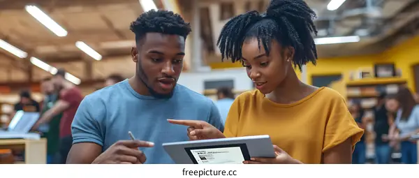 Two African American People Working on Tablet