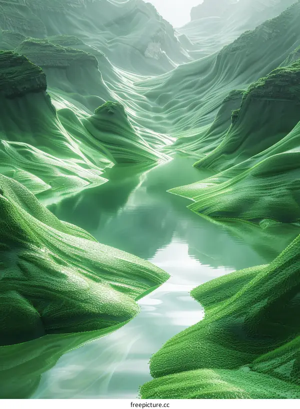 Surreal Green Landscape with a River