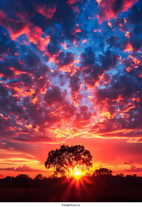 Silhouette Tree with Dramatic Sunset Sky