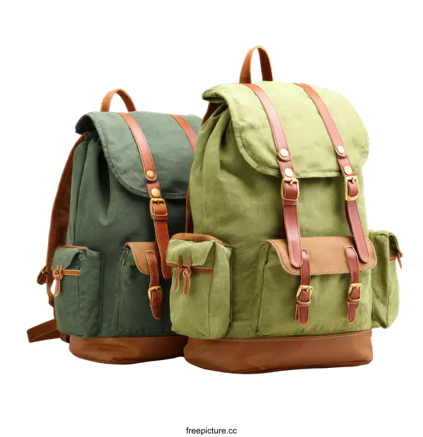 [Transparent Background PNG]Two Vintage Canvas Backpacks on White Background