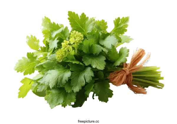 [Transparent Background PNG]Fresh Parsley Bunch Close-Up Image