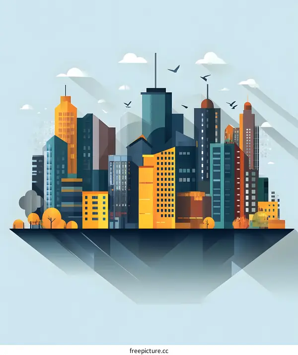 Flat Cityscape Illustration With Modern Buildings