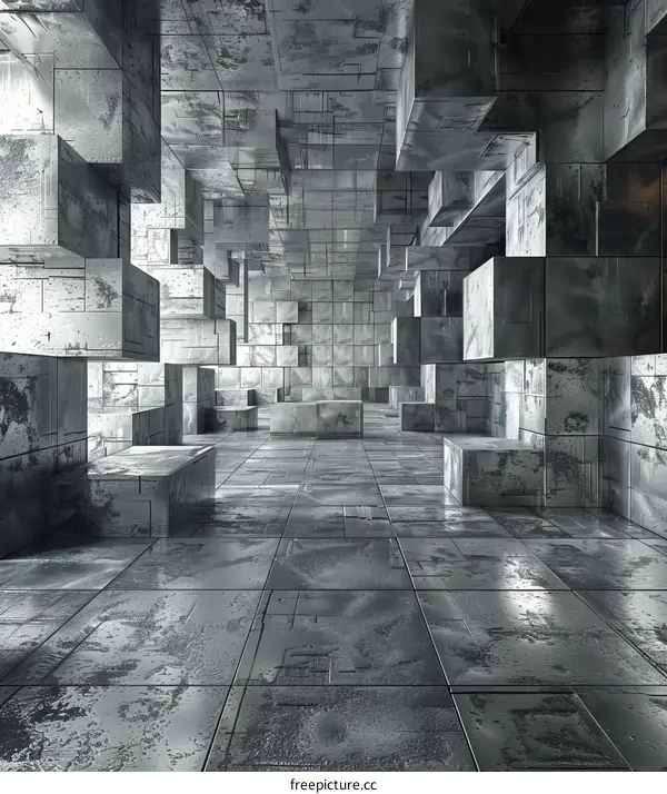 Futuristic Spaceship Interior: Metal Walls and Floor