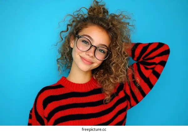 Teenage girl in red and black striped sweater