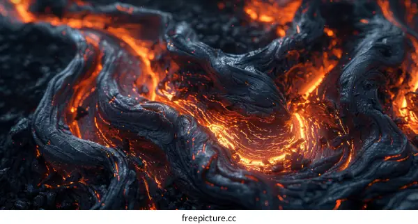 Volcanic Eruption: Molten Lava Flowing from the Crater
