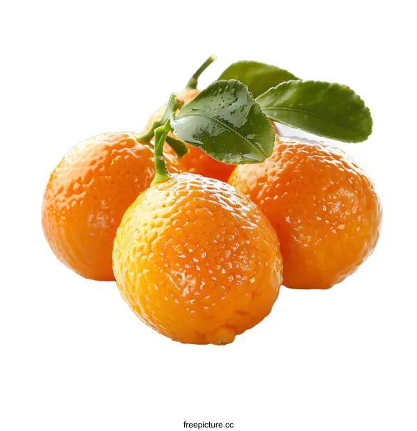 [Transparent Background PNG]Fresh tangerines with leaves on a white background