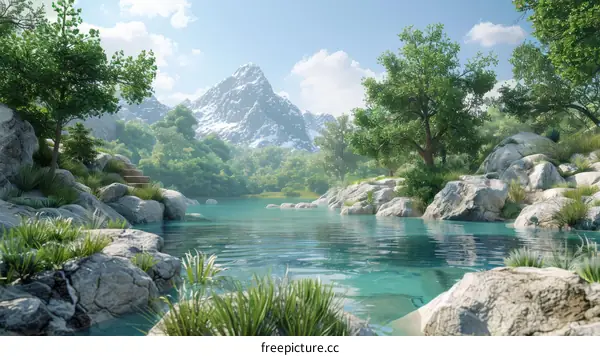 Mesmerizing Landscape: Mountain Lake with Rocks and Trees