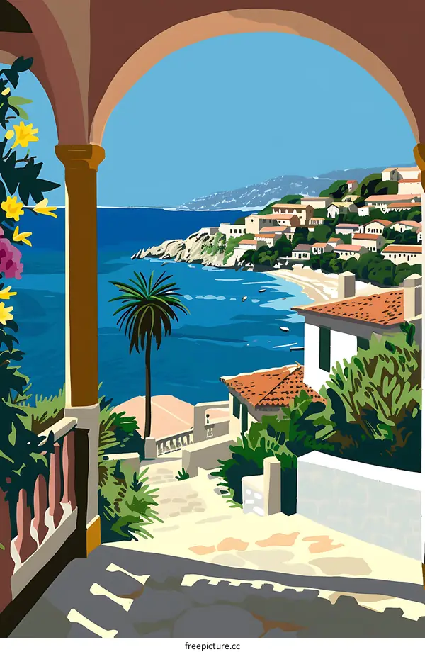 Mediterranean Coast View from a Stone Arch