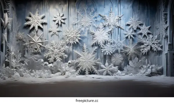 Intricate and Delicate Laser-Cut Paper Snowflakes Adorn the Walls and Floor