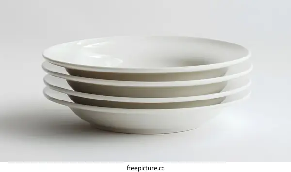 Stack of White Ceramic Bowls on a White Background