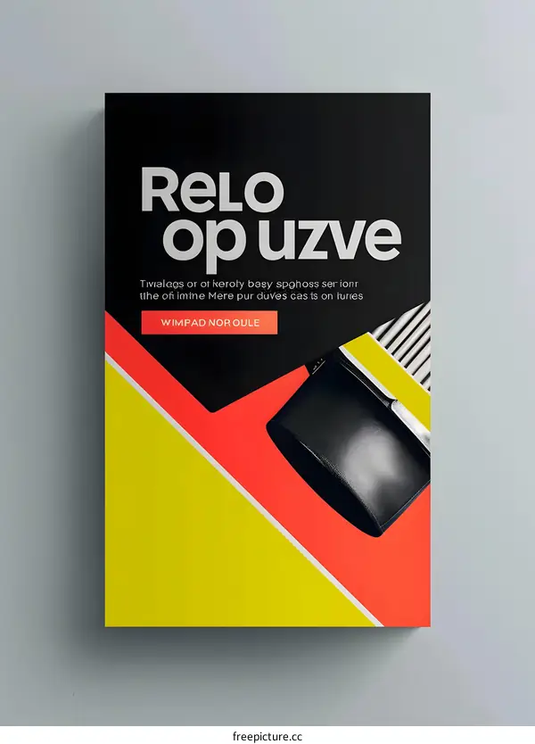 Black Leather Clutch Bag on Red and Yellow Background