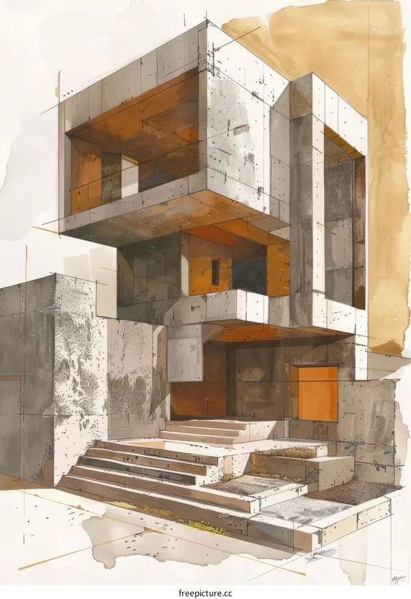 3D Perspective Sketch of Modern Building Structure