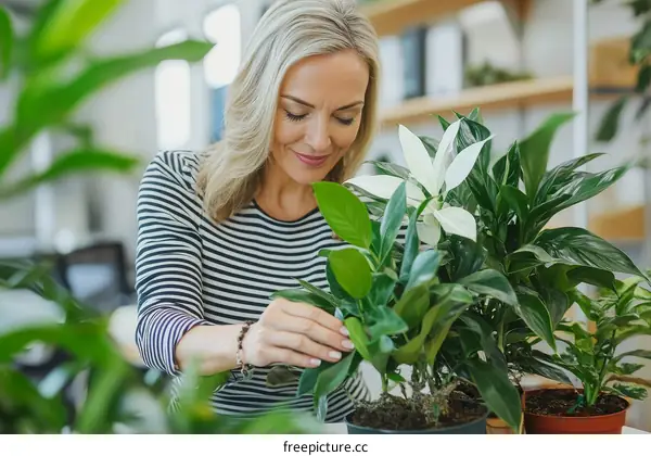 Woman Caring for Indoor Plants