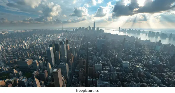 New York City Skyline with Sunbeams