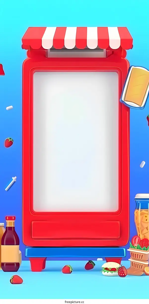 Red Shop Window With Food Illustration