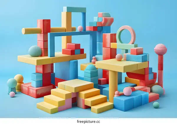 Colorful 3D geometric shapes composition