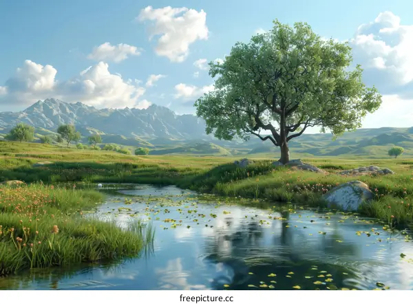 A verdant valley with a pristine river flowing through it