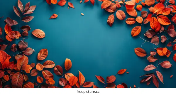 Autumn Leaves Frame on Blue Background