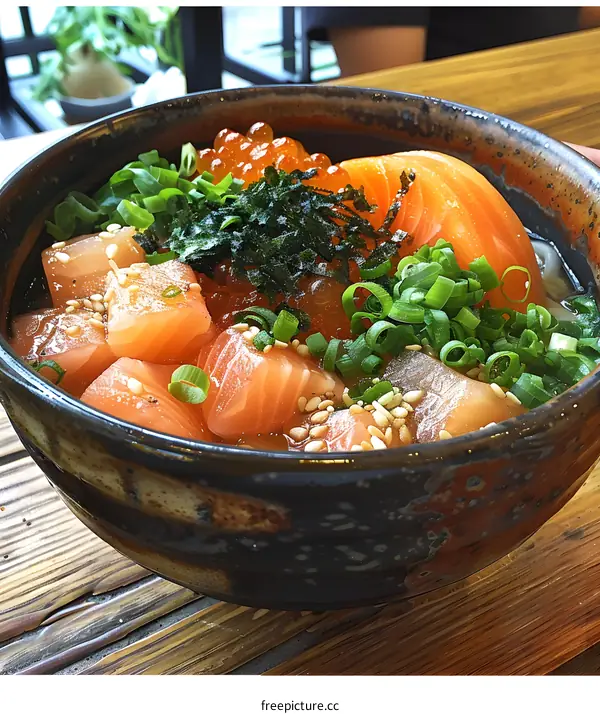 Salmon Rice Bowl with Green Onions and Sesame Seeds
