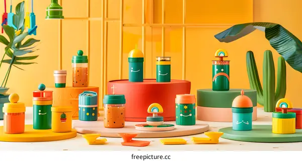 Colorful Cartoon Style Insulated Bottles Set For Drink