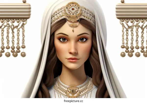 Portrait of a Young Woman in Traditional Middle Eastern Clothing