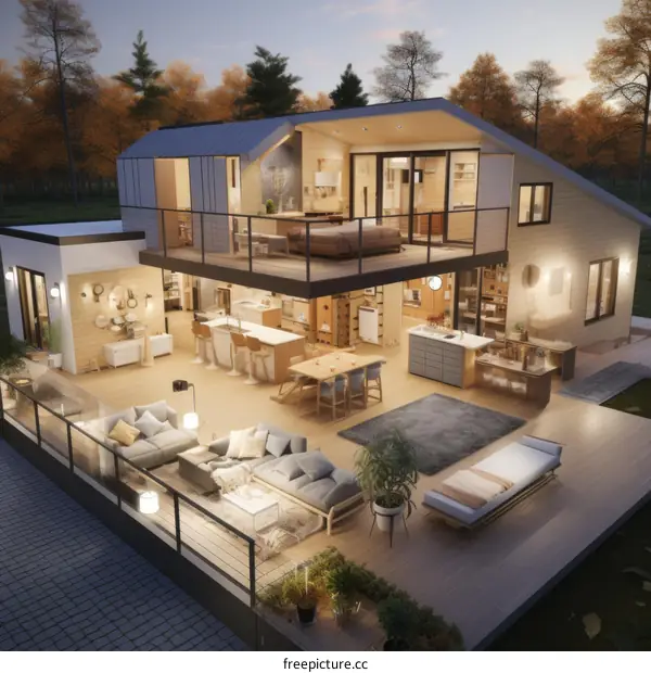 Modern House with Open Floor Plan and Large Windows