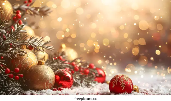 Christmas background with red and gold ornaments